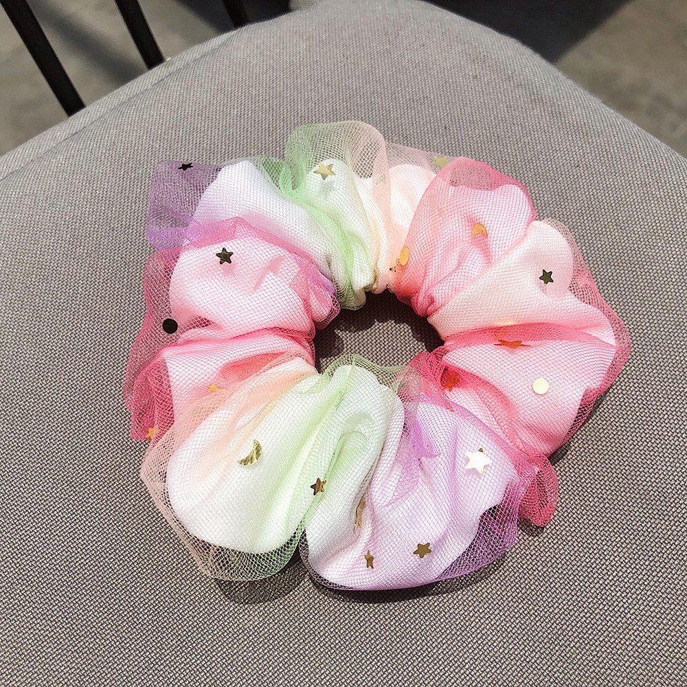 Buộc tóc Scrunchies hai lớp cao cấp màu galaxy