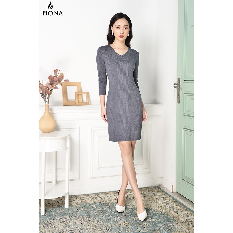 Đầm len cổ tim dáng ôm FIONA, váy đầm len đẹp, đầm len body, tay lỡ D859073