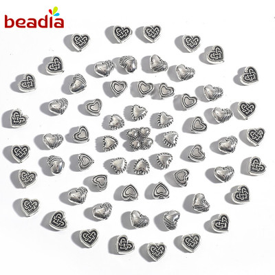 BEADIA Phụ Kiện Trang Sức Hình Trái Tim Bằng Hợp Kim Mạ Bạc Nhiều Kích Thước DIY