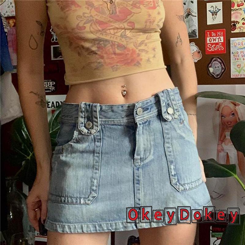 Chân váy jean Dáng Chữ A Màu Sắc Trơn Thời Trang Mùa Hè Cho Nữ y2k
