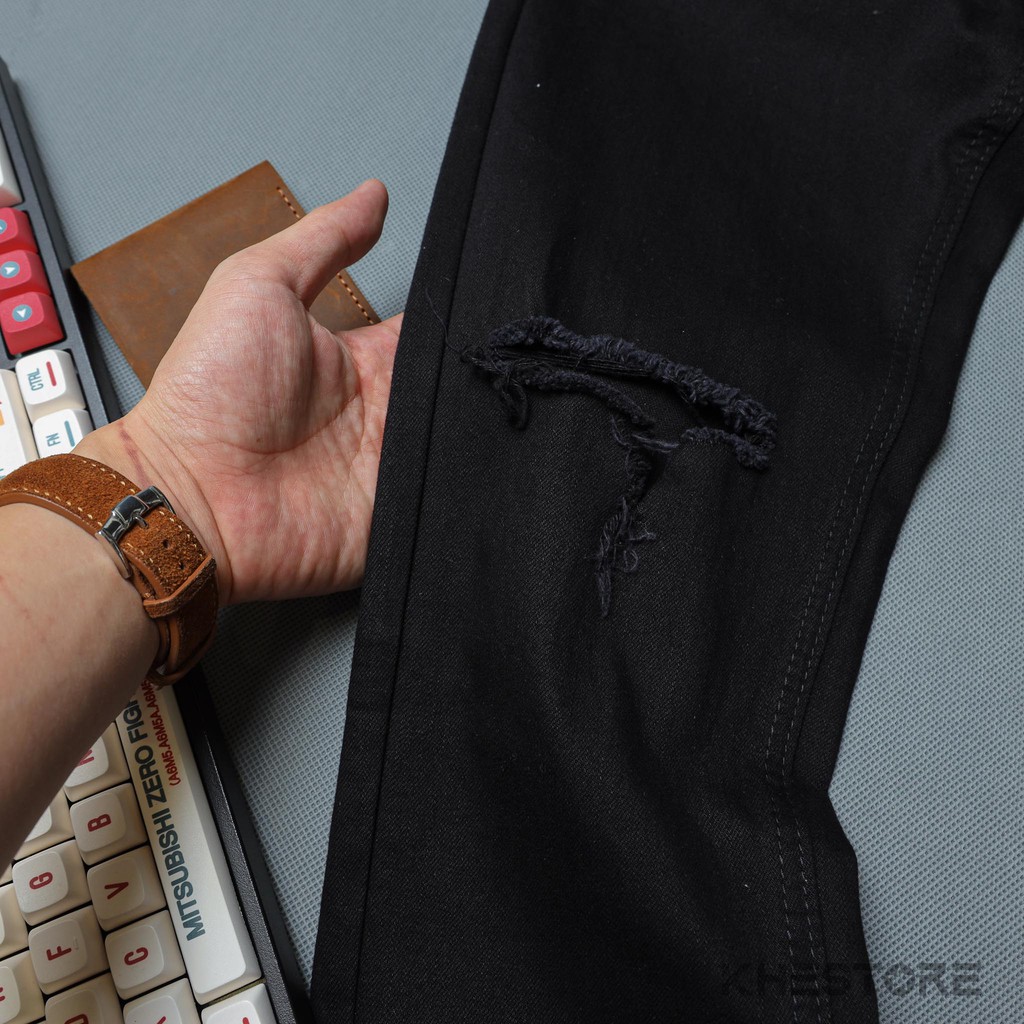 Quần Jeans Nam Khestore 9095 , Jeans Trơn Đen Rách Gối Phong Cách Hàn Quốc | BigBuy360 - bigbuy360.vn