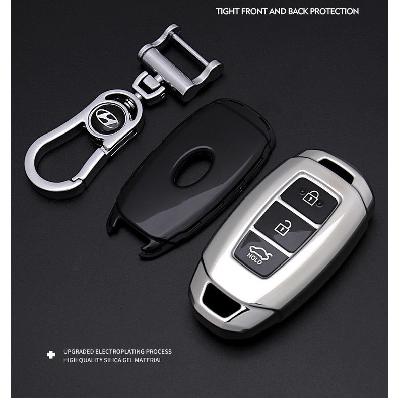 Móc khóa kèm ốp bảo vệ chìa khóa xe Hyundai Accent 2019, Accent 2021, Tucson, i10 nhựa mềm TPU tráng gương.
