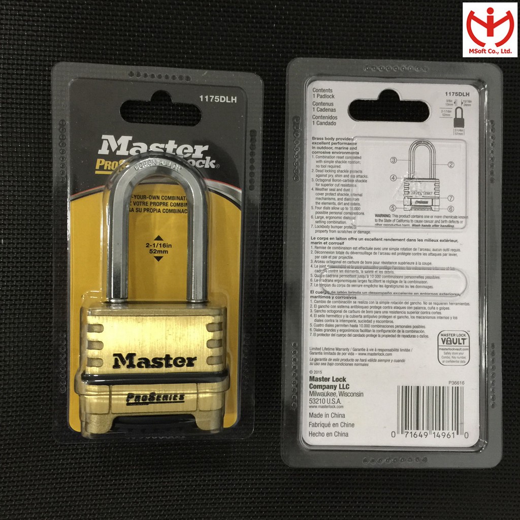 [Q5.HCM] Ổ khóa số càng dài Master Lock 1175 DLH thân đồng 57mm càng dài 52mm dòng ProSeries - MSOFT