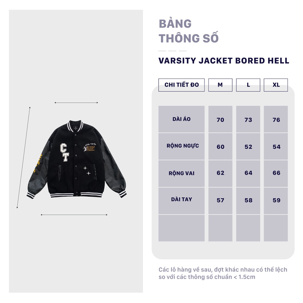 Áo khoác bomber varsity jacket Bored Hell City Cycle unisex form rộng nam nữ oversize Local Brand