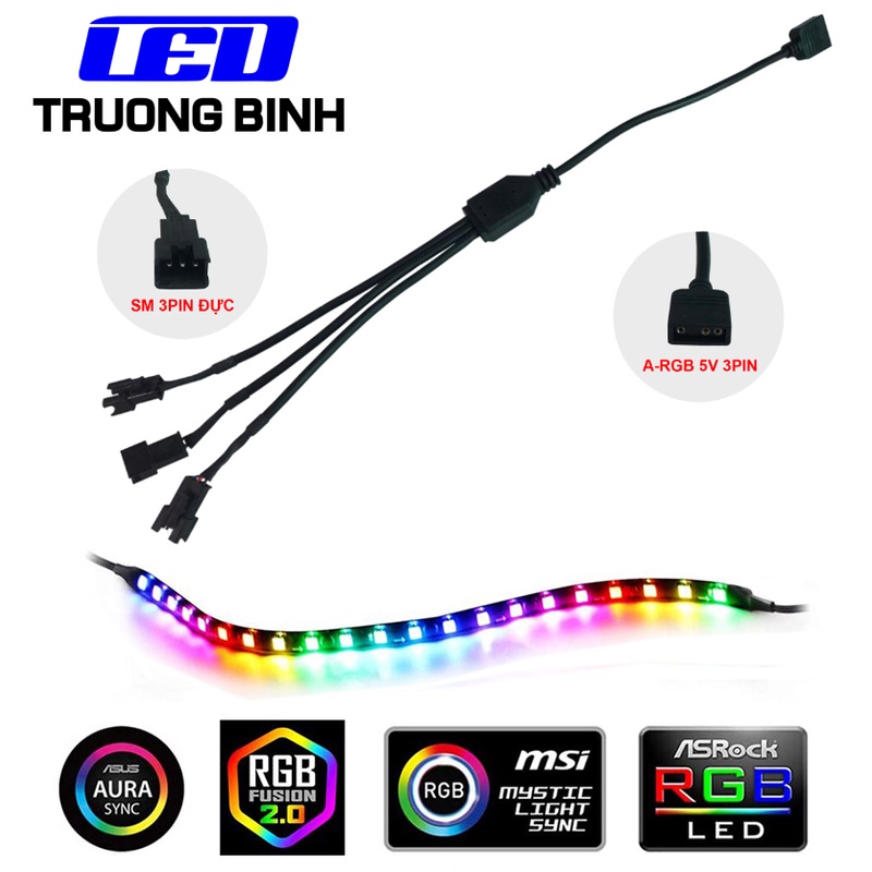 DÂY CHUYỂN ĐỔI ARGB 5V3PIN MÁY TÍNH PC SANG SM3PIN kẾT NỐI LED FULL MÀU WS2812B VỚI AURA