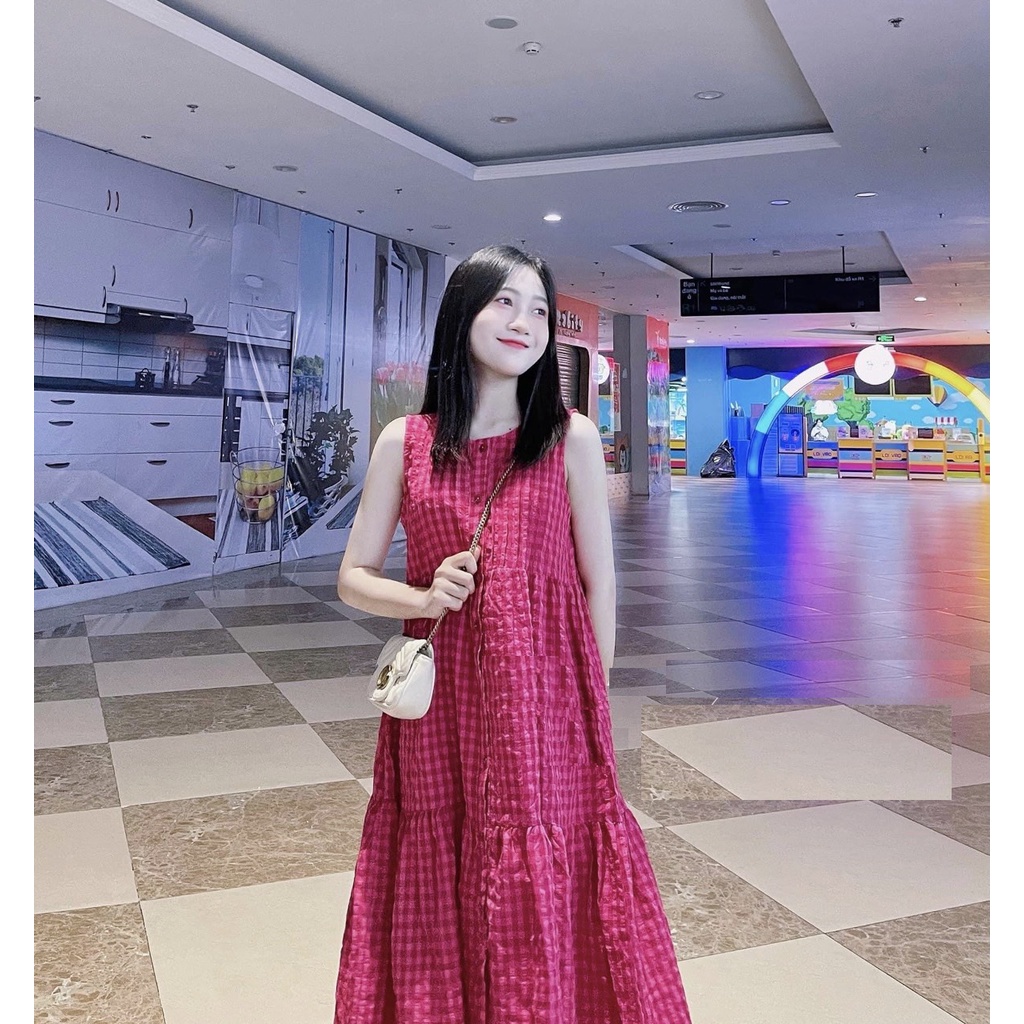 Váy Sát Nách Kẻ Caro Dáng Suông PEONYB Nữ [FREESHIP] Đầm midi dài kiểu bánh bèo tiểu thư hotgirl mặc đi biển hàn quốc