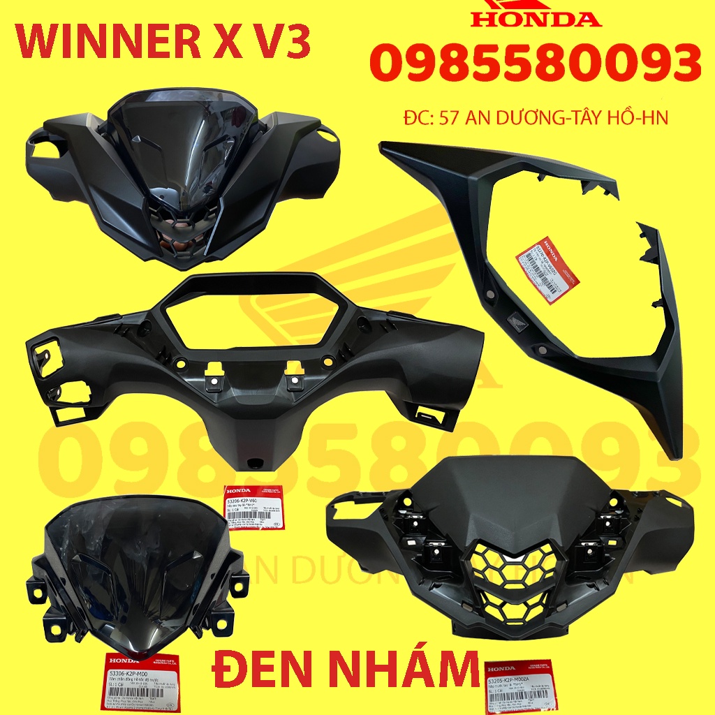 DÀN ÁO, VỎ ĐẦU, NHỰA NHÁM WINNER X V3 MÀU ĐEN NHÁM