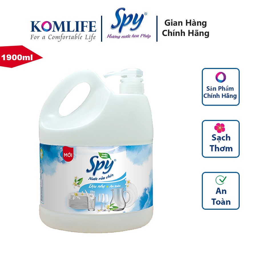 Nước rửa chén bát SPY thiên nhiên 1900ml hương Quế, Gừng Sả