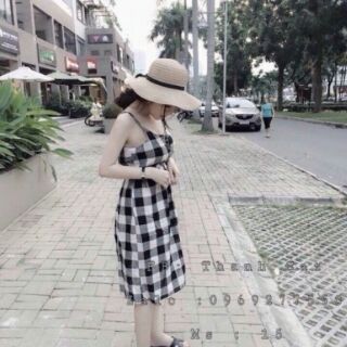 Đầm dây caro dài qua gối