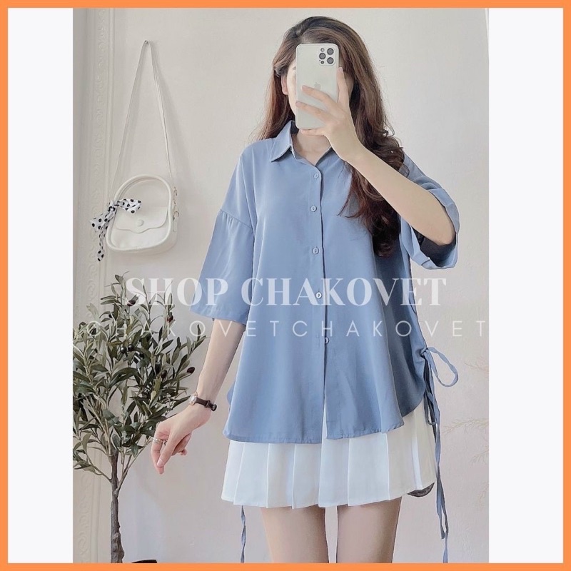 Sơ mi vạt bầu dây buộc sườn phong cách vintage
