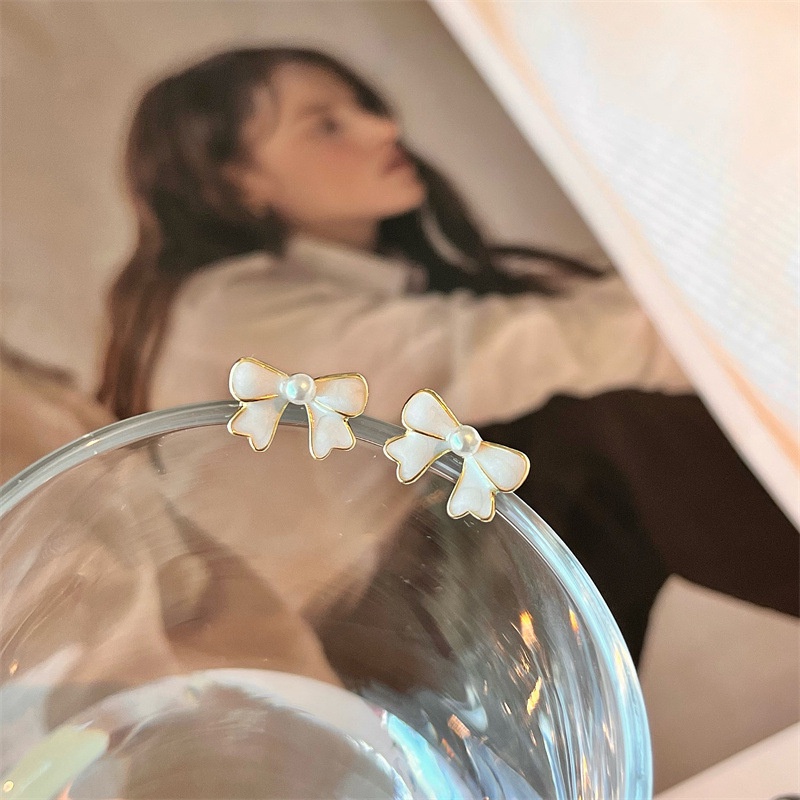 Bông Tai Mạ Bạc 925 Hình Nơ Phong Cách Mới Thanh Lịch Thời Trang F676