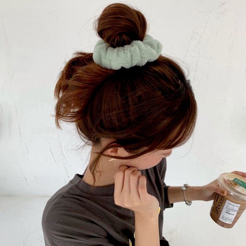 Dây buộc tóc vải nhung co giãn màu sắc đơn giản dành cho nữ