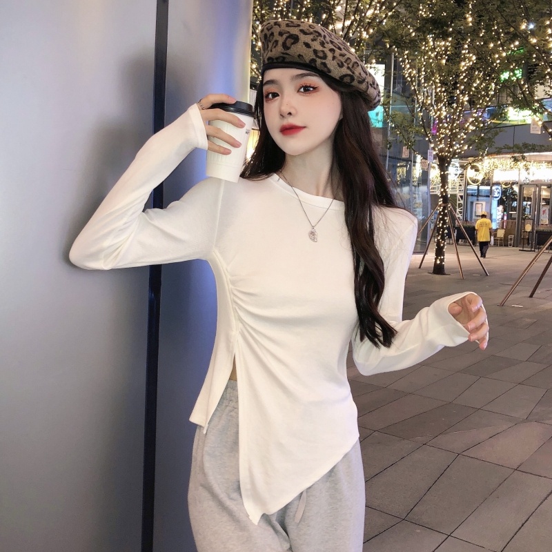 ZHELIHANGFEI Áo Thun Tay Dài Dáng Rộng Xẻ Tà Quyến Rũ Trẻ Trung Cho Bạn
