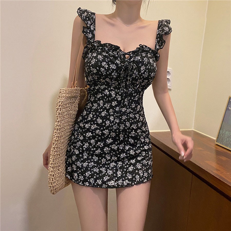 Bộ Bơi Hoa Nhí Đen Viền Ren Hàn Quốc | BigBuy360 - bigbuy360.vn