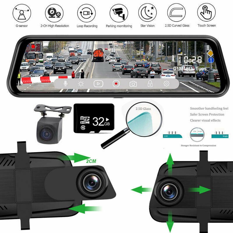 CAMERA HÀNH TRÌNH GƯƠNG 10 INC ANYTEK T12 SIÊU NÉT FULLHD/GPS/ADAS KÈM CAMERA LÙI