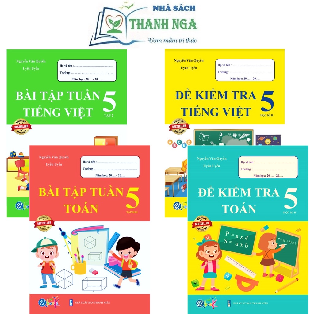 Sách - Combo Bài Tập Tuần và Đề Kiểm Tra lớp 5 - Toán và Tiếng Việt Học kì 2 (4 cuốn)
