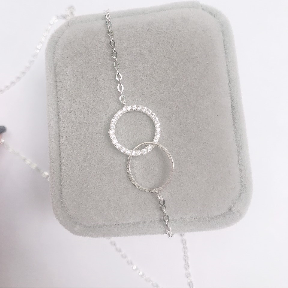 Dây chuyền bạc ta lồng 2 hình tròn lạm đá Evasilver, Vòng cổ  chuẩn bạc sang trọng thanh lịch