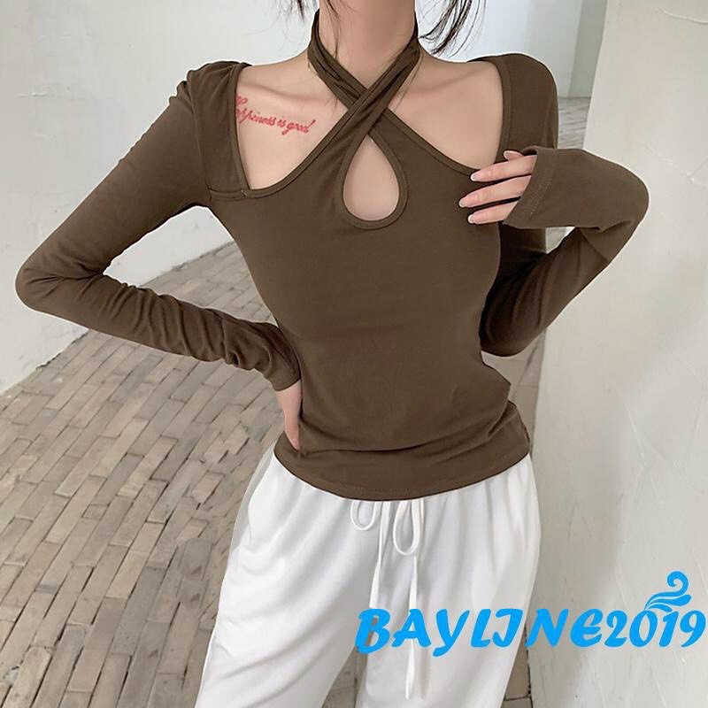 Áo ống khoét ngực dài tay xinh , áo thun khoét ngực giọt nước LY