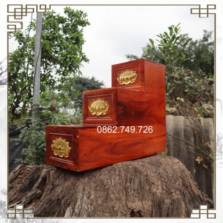 Tam sơn bục cấp sen thờ tài gỗ hương rát vàng 60x48x20