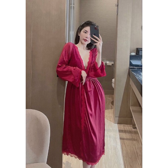 Đồ Ngủ Đầm Gợi Cảm kèm Áo Choàng Lụa Latin cao cấp Váy nữ sexy