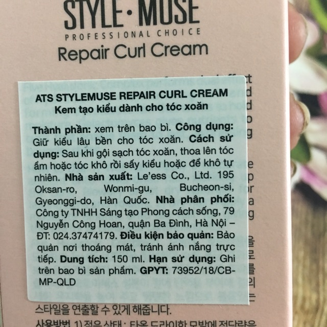 KEM TẠO KIỂU PHỤC HỒI DÀNH CHO TÓC XOĂN ATS REPAIR CURL STYLE MUSE CREAM HÀN QUỐC 150ml