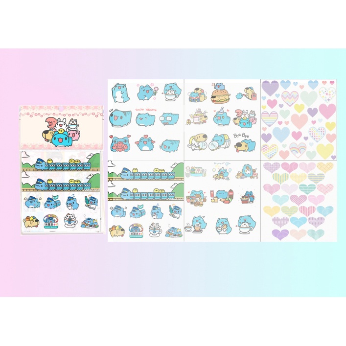 set 6 sticker washi capoo S6W16 cute dễ thương hoạt hình ko bế 10x10cm