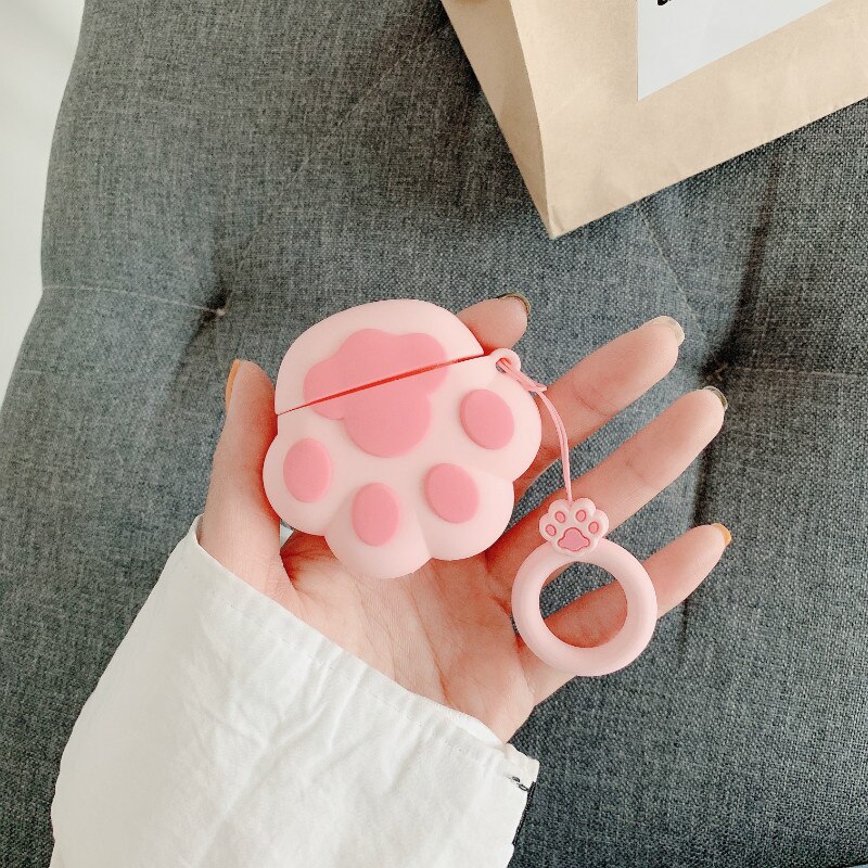 Vỏ bọc bảo vệ hộp sạc tai nghe hình bàn chân mèo 3d thích hợp cho Airpods 1/ 2/ 3 Pro