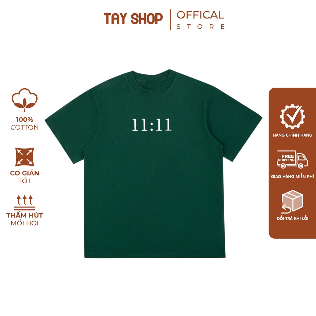 Áo phông form rộng tay lỡ màu xanh hot trend, Áo thun Unisex 11:11 cotton 100% mềm mịn hàng cao cấp TTS15