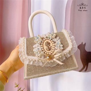Túi xách tay thiết kế đính đá ren bèo lolita hàng cao cấp