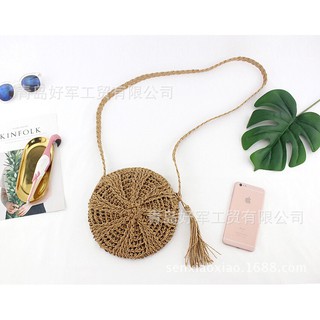Túi cói đi biển dáng tròn