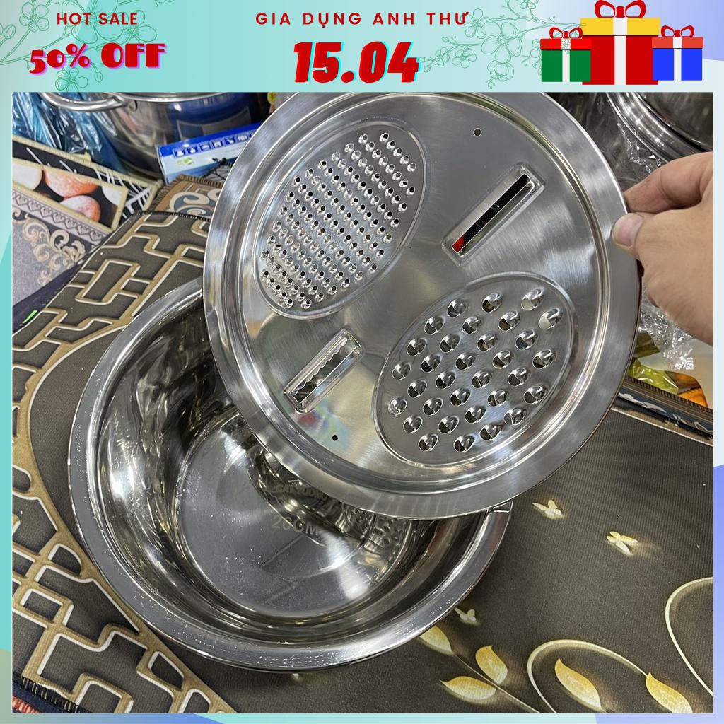 [Rẻ vô địch] Bộ Thau Inox Kích Thước 26cm Và Bàn Bào Đa Năng Inox Đa Dụng