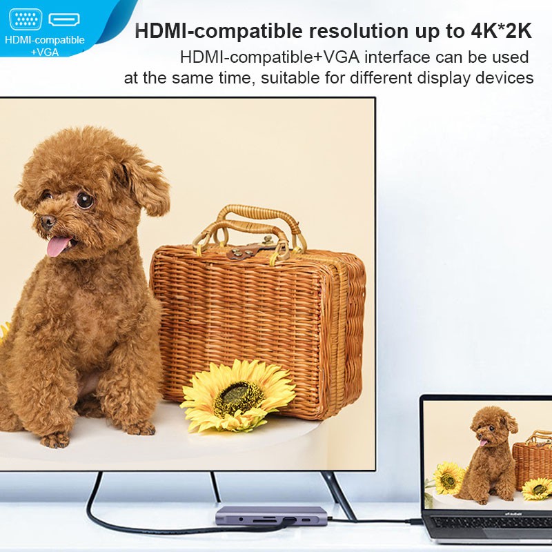 Bộ chia 10 cổng trong 1 USB Type-C sang USB 3.0/HDMI/PD/RJ45/SD/thẻ TF/VGA/3.5 cho MatebookXpro samsungs8/9 huaweip20