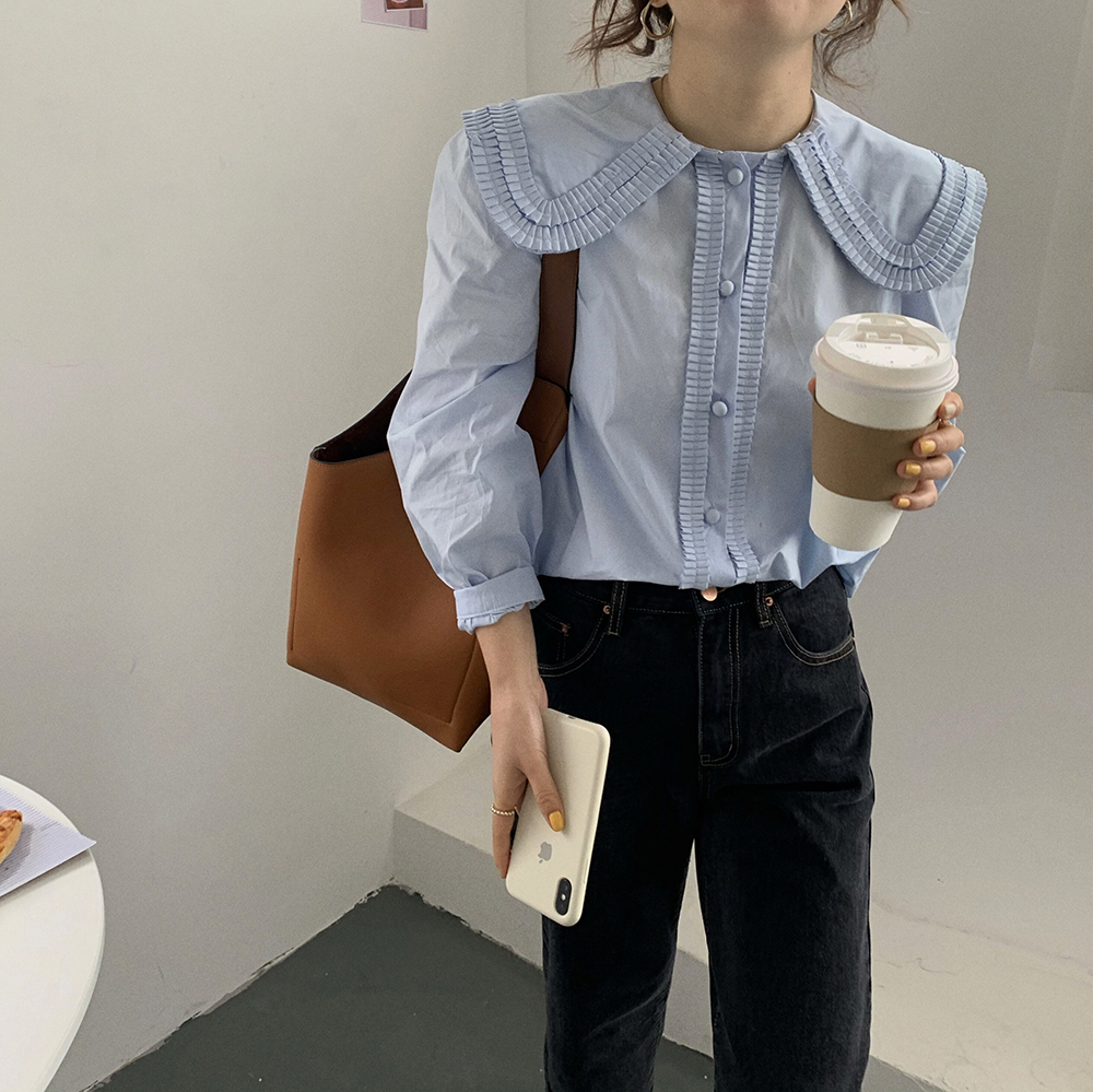 Áo sơ mi nữ màu trơn cổ búp bê xinh xắn đáng yêu 42767