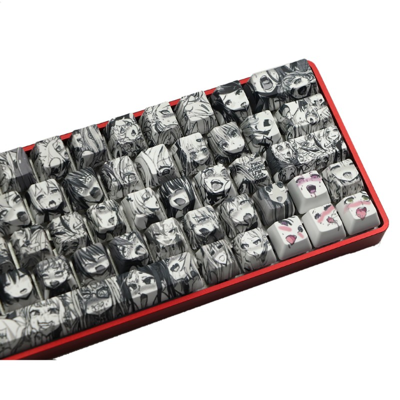 Bộ 71 nút bàn phím họa tiết PBT Ahegao Dye Sublimation OEM Anime cho bàn phím GK61 GK64