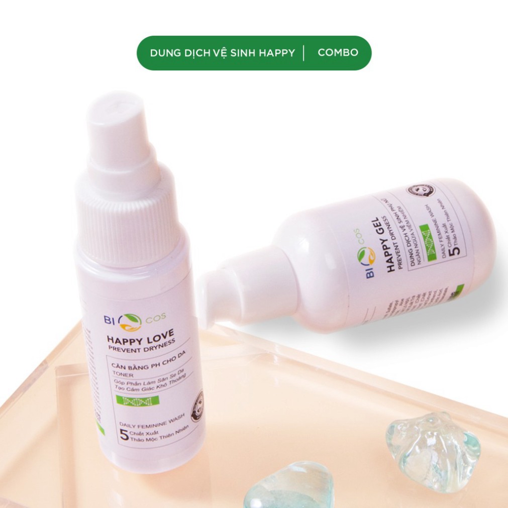 Bộ Dung Dịch Vệ Sinh BIOCOS - Happy Gel và Happy Love 200ml - Khử Mùi, Diệt Khuẩn, Cân Bằng pH, An Toàn Cho Làn Da