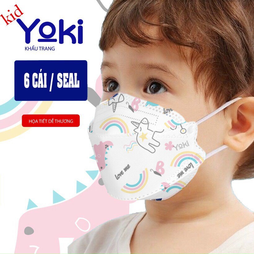 Khẩu trang 4D YOKI kháng khuẩn trẻ em hình cầu vồng 1 bịch/6 cái