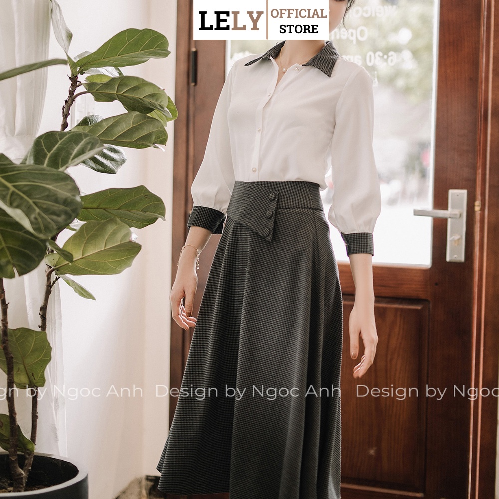 Áo sơ mi công sở nữ tay dài phối ghi trẻ trung thanh lịch Lely Fashion A027