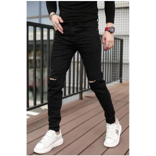 Quần jeans nam rách gối, dáng skinny màu đen - FATADO QJ012 | BigBuy360 - bigbuy360.vn