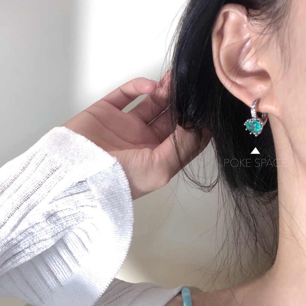 2022 Bông Tai Hình Trái Tim Đính Đá zircon Xanh Dương Phong Cách Hàn Quốc Mới