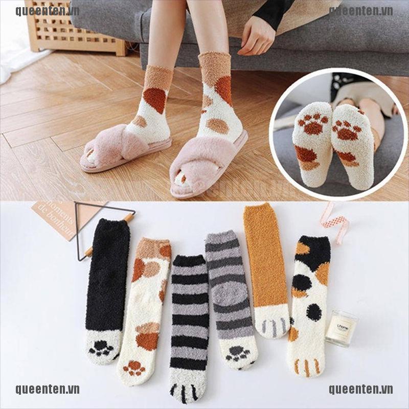 Vớ Lông Cừu San Hô Hình Dấu Chân Mèo Dễ Thương Giữ Ấm Mùa Đông Cho Nữ