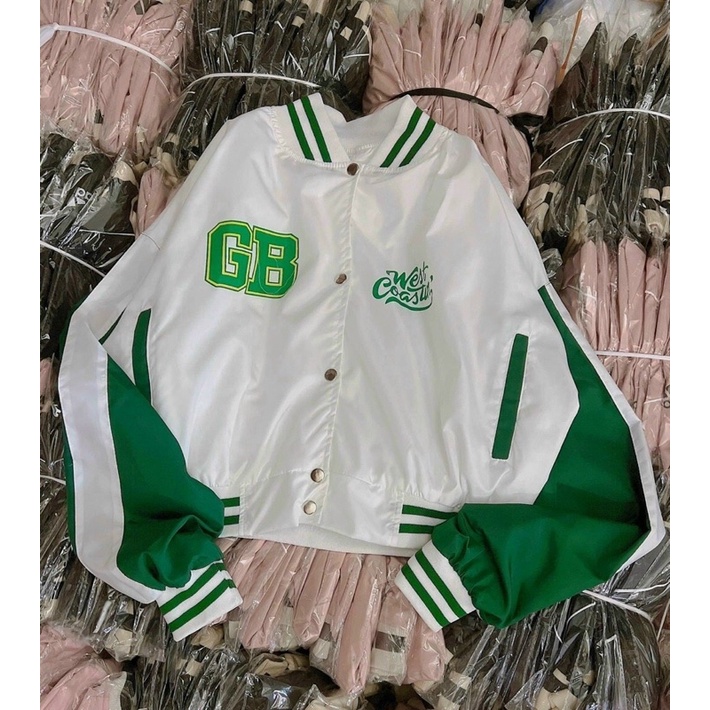 Áo khoác lửng croptop dù 2 lớp dáng bomber in chữ unisex ulzzang nam nữ