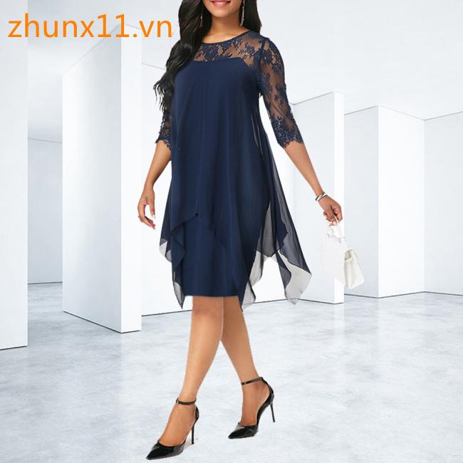 Đầm chiffon tay lỡ phối ren