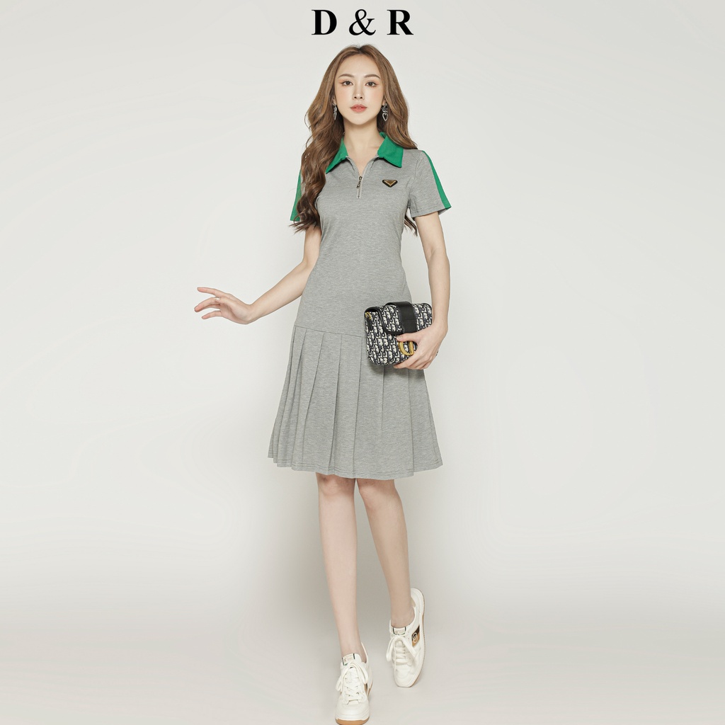 Đầm polo nữ bigsize đính logo Quảng Châu cao cấp váy đuôi cá xếp ly thương hiệu thời trang D&R D197
