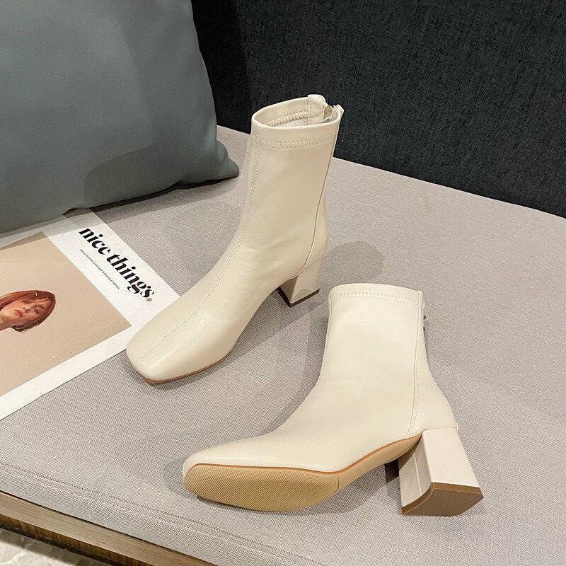 Video ảnh thật Bốt nữ chất da mềm cổ ngắn gót vuông khóa sau (mã 888) | BigBuy360 - bigbuy360.vn