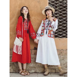 (Sẵn) Váy boho váy bohemian thổ cẩm thêu sắc nét có ảnh thật