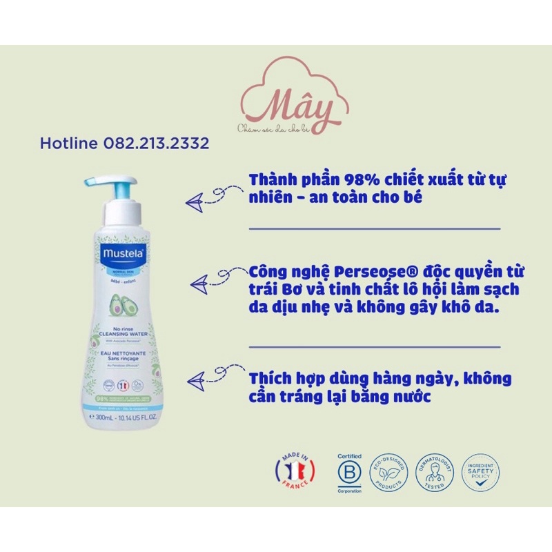 [Nhập khẩu chính hãng]Nước làm sạch đa năng vệ sinh mặt, body, thay tã cho bé từ sơ sinh Micellaire Mustela