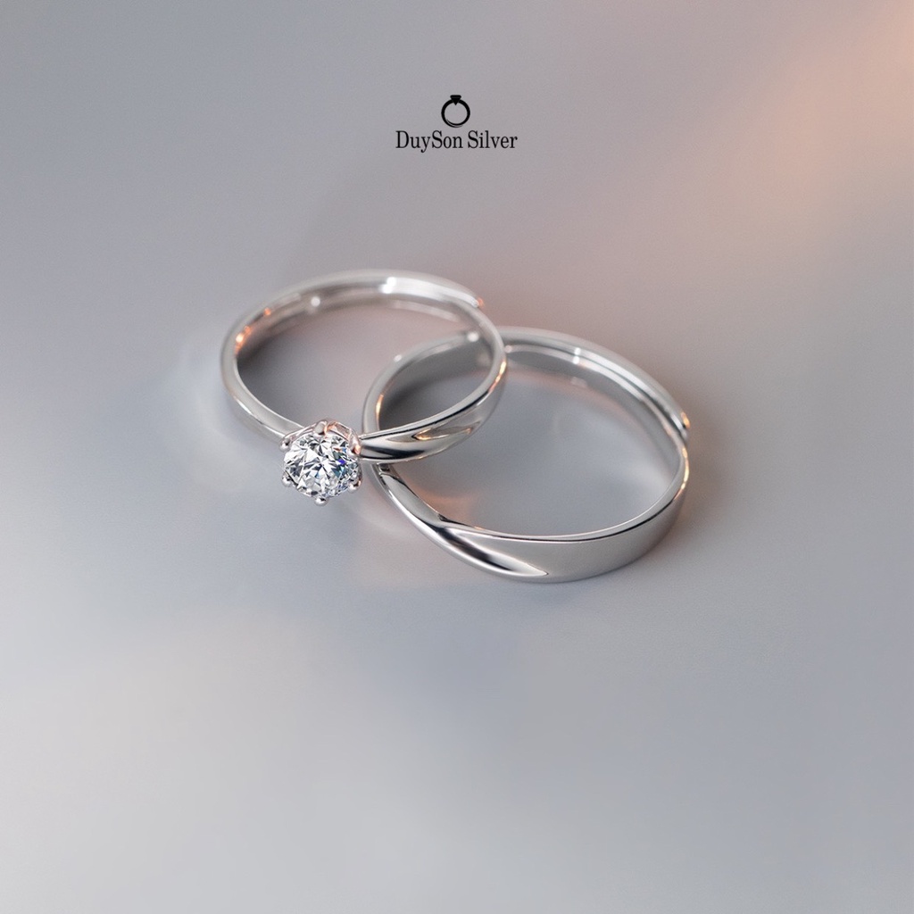Nhẫn đôi bạc nam nữ DUYSON SILVER, nhẫn cặp bạc Ý 925 vô cực free size, tự chỉnh size