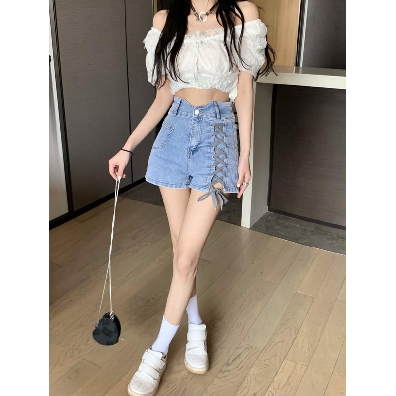 Quần ống rộng tôn dáng gầy ống đứng mùa hè cho nữ quần short bò cạp cao