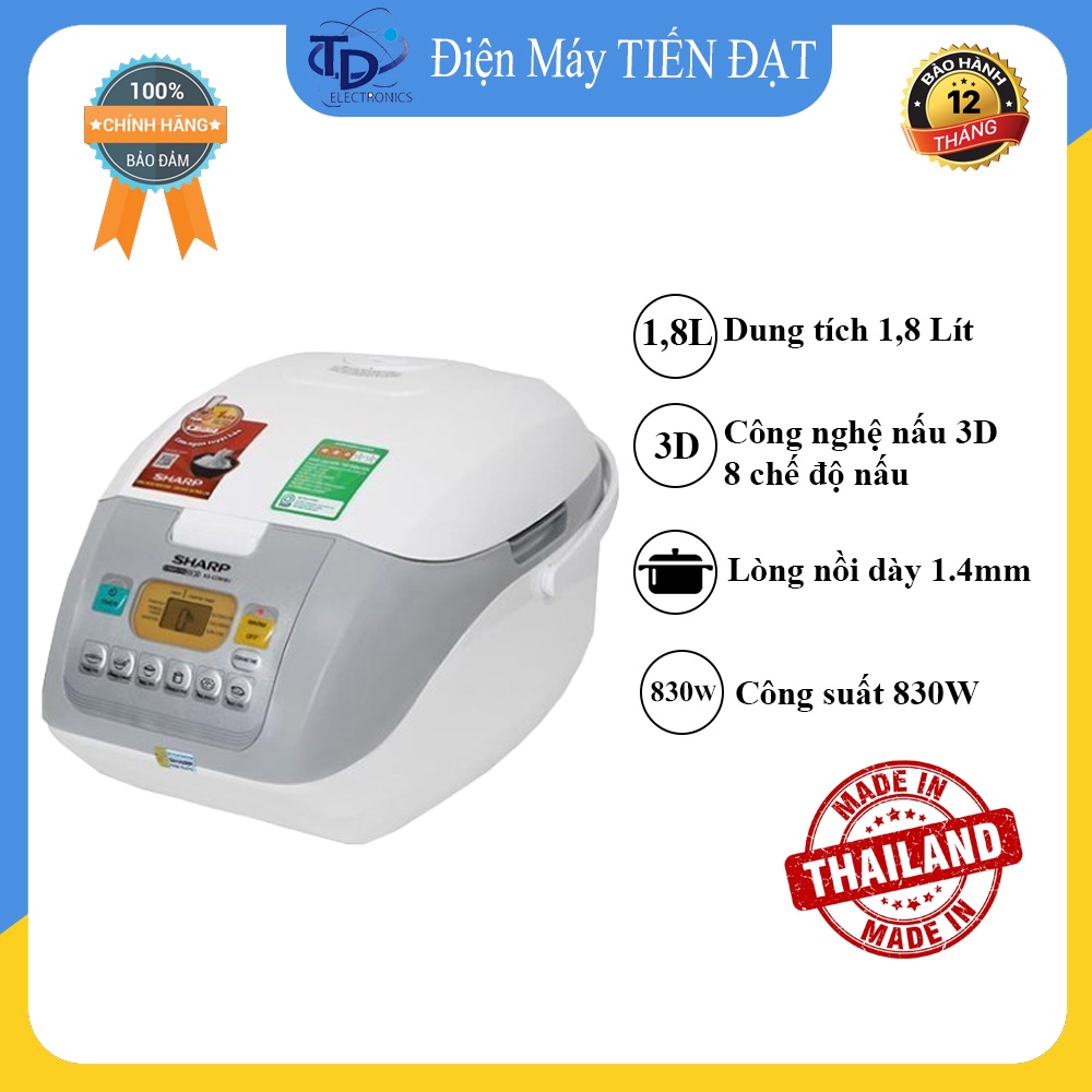 [Mã 99ELHA giảm 7% đơn 300K] Nồi cơm điện tử Sharp 1.8 lít KS-COM18V -