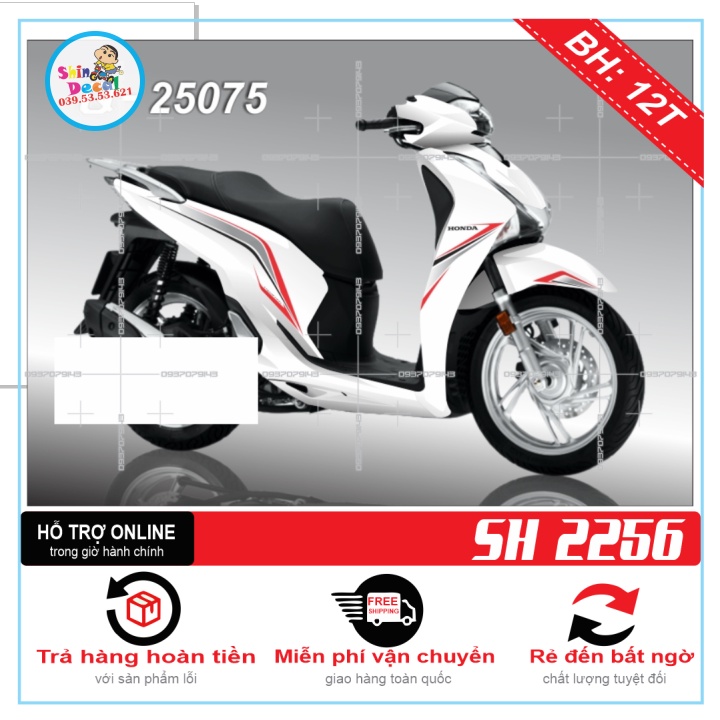 TEM XE SH 2019 TRẮNG ĐỎ -- SHIN DECAL 2